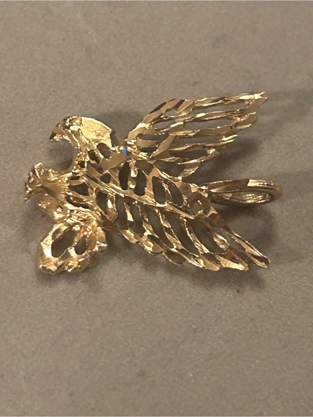 14K Yellow Gold Flying Eagle Bird Textured Open Work Charm Pendant